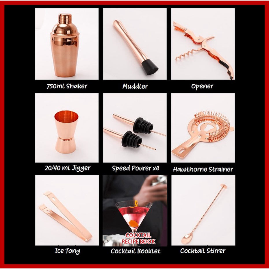 12pc Bartender Gift Box Set | Stainless Steel Cocktail Maker Shaker | Bartending Accessories