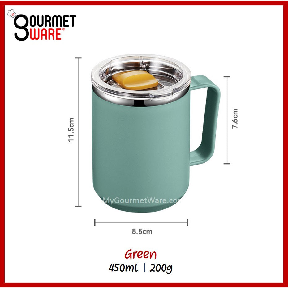 [SG Stock] Stainless Steel Mug with Sliding Lid 450ml | Coffee Cup Travel Tumbler | Minimalist Cup