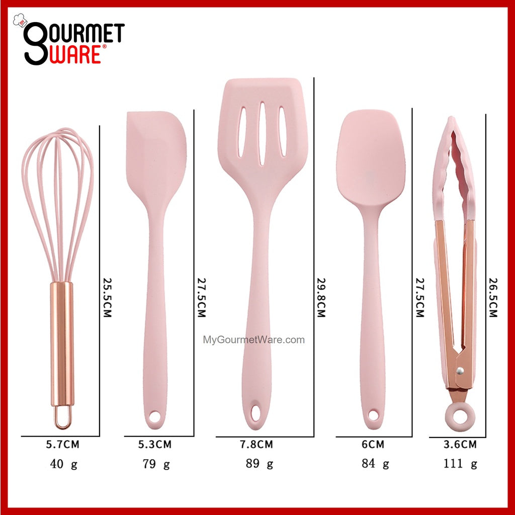 [SG Stock] [Adult Size] Premium Rose Gold Silicone Nonstick | Non Scratch Cooking Utensil 5pc Set