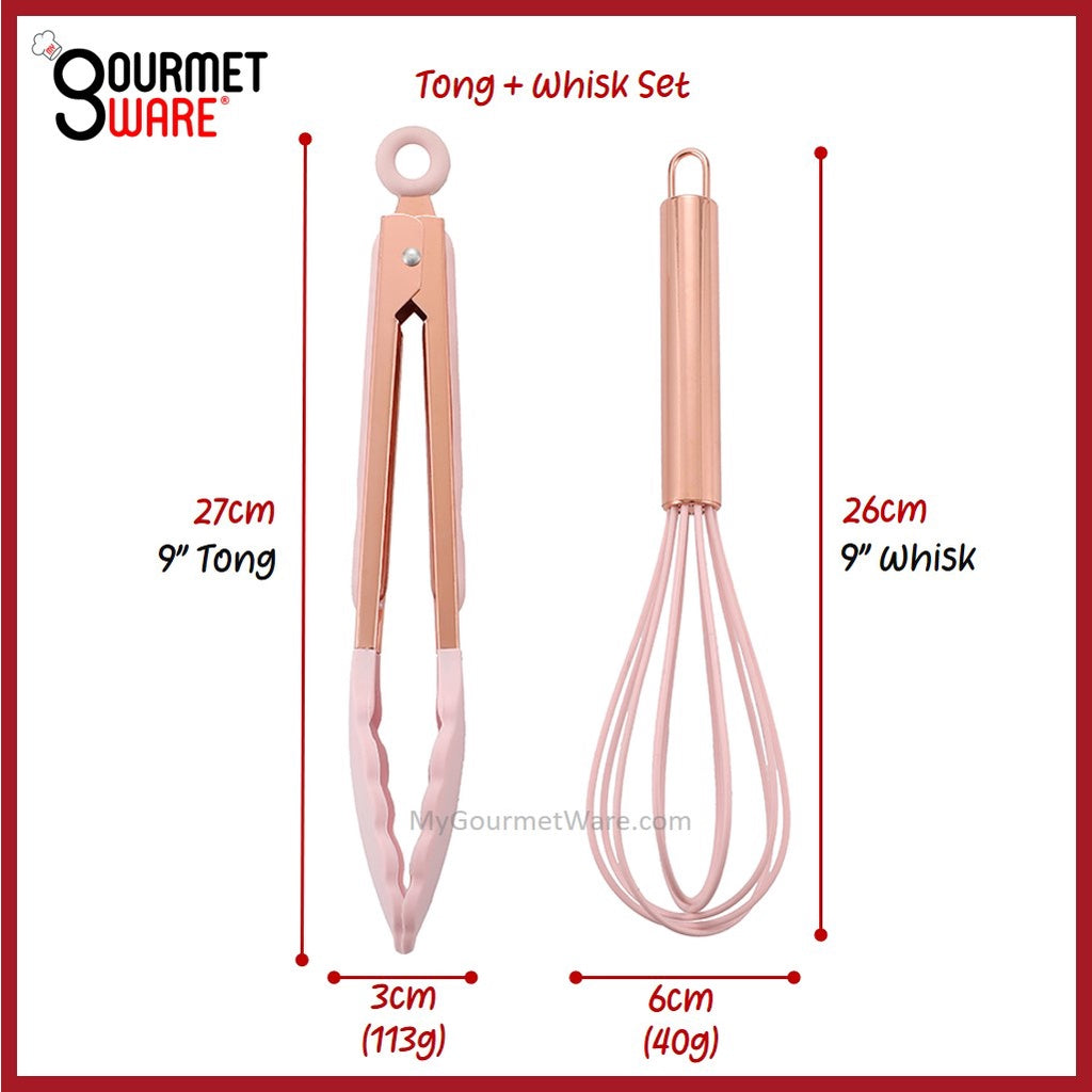[SG Stock] Rose Gold Silicone Whisk and Tong | BPA Free Non-Stick Stainless Steel Heat Resistant | Bakeware Egg Beater