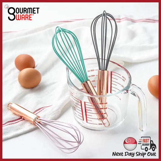 [SG Stock] Rose Gold Silicone Whisk and Tong | BPA Free Non-Stick Stainless Steel Heat Resistant | Bakeware Egg Beater