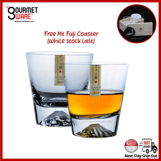 [SG Stock] Mt Fuji handcrafted Japanese Whisky Glass with Wooden Gift Box Set | Crystal Whiskey Glasses