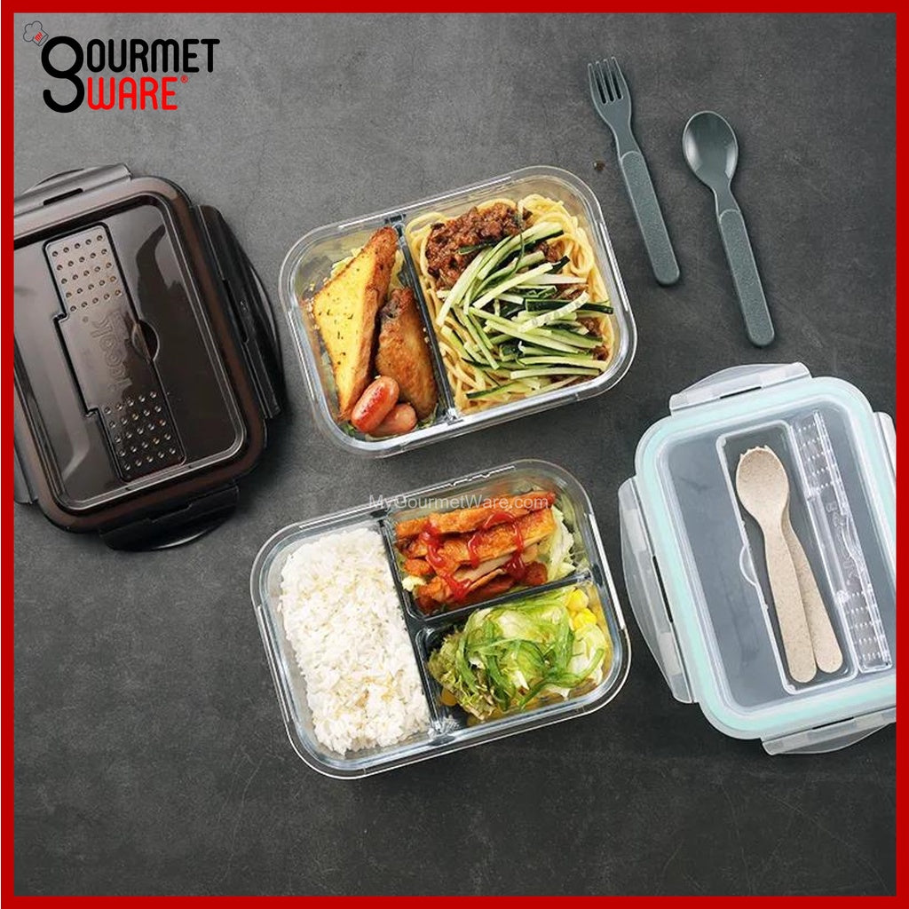[SG Stock] Glass Lunch Box with Cutlery Storage | BPA Free and Leak Proof | Meal Prep Bento Box | Microwave Safe