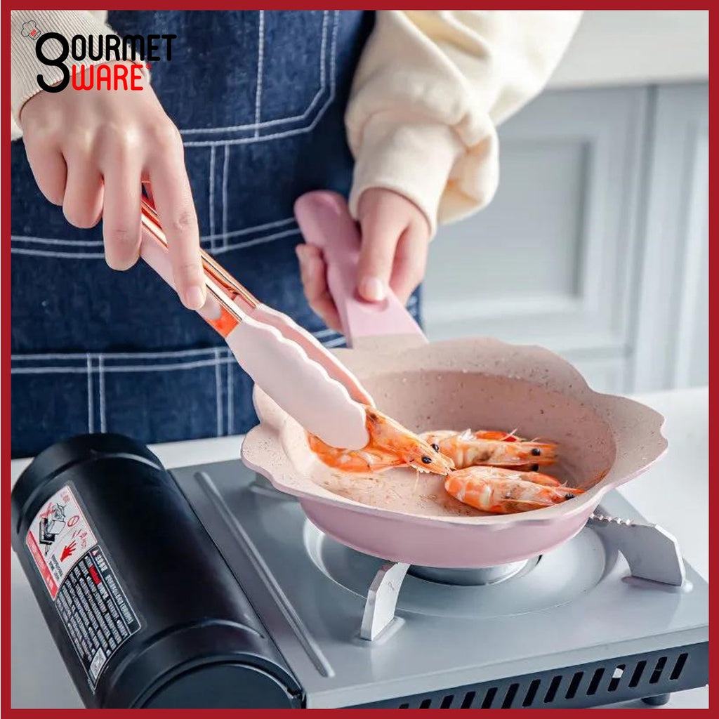 [SG Stock] Premium Rose Gold Kitchen Tongs | BPA Free Non-Stick Silicone Food Tong | Stainless Steel Rust Proof Cooking