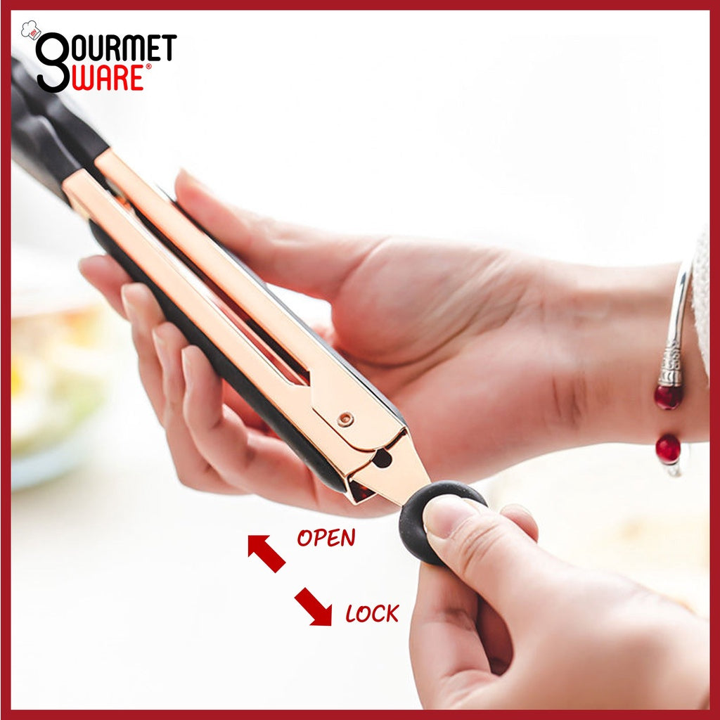 [SG Stock] Premium Rose Gold Kitchen Tongs | BPA Free Non-Stick Silicone Food Tong | Stainless Steel Rust Proof Cooking