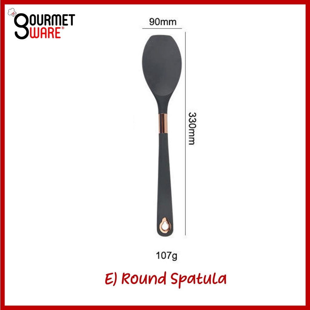 [SG Stock] Rose Gold rim Silicon Kitchen Utensil Set | Non-Stick | Heat Resistant Cookware