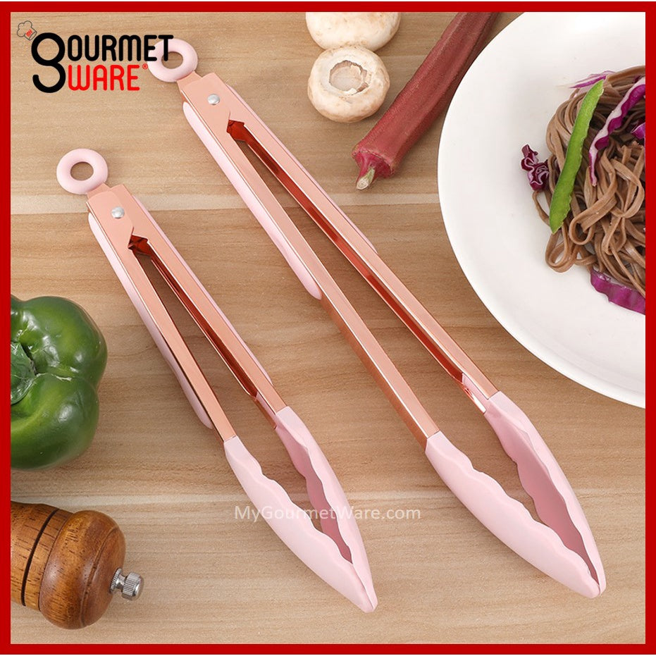 [SG Stock] Premium Rose Gold Kitchen Tongs | BPA Free Non-Stick Silicone Food Tong | Stainless Steel Rust Proof Cooking