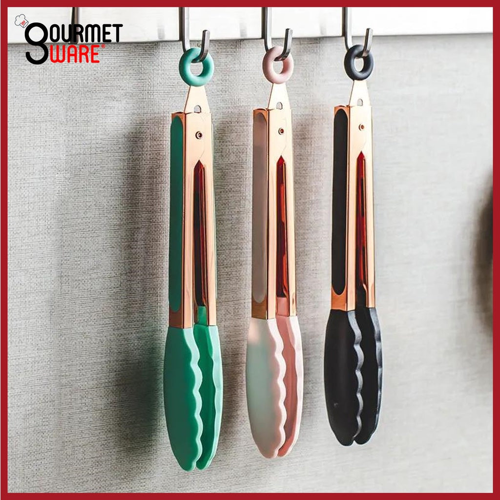 [SG Stock] Premium Rose Gold Kitchen Tongs | BPA Free Non-Stick Silicone Food Tong | Stainless Steel Rust Proof Cooking