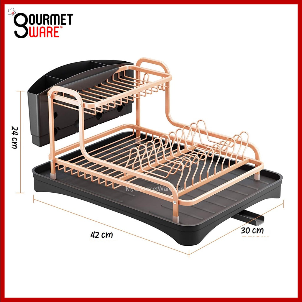 [SG Stock] Rose Gold Aluminum Dish Rack | Kitchen Organizer Storage | Dish Drainer | Drying Plate Shelf | Dish Dryer