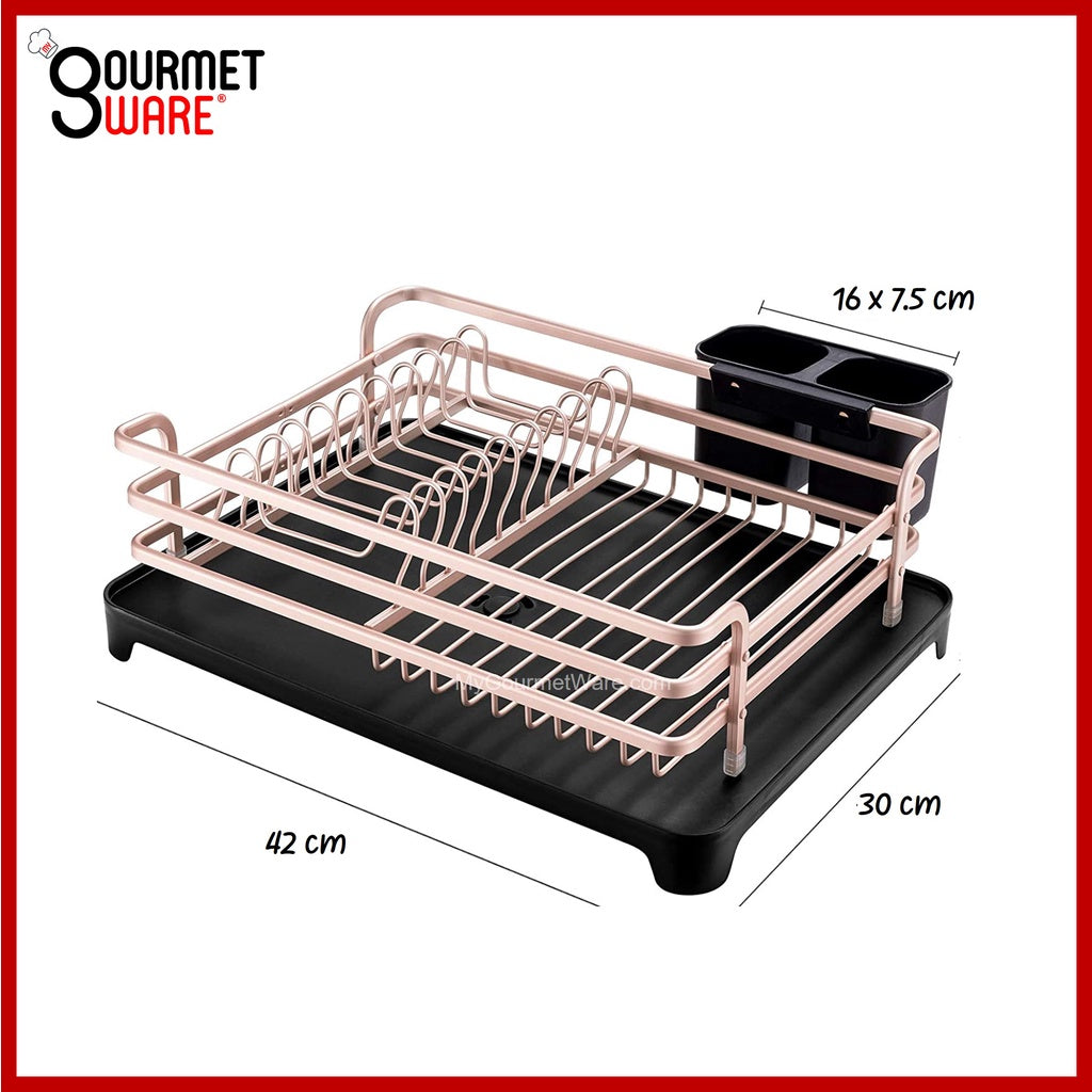 [SG Stock] Rose Gold Aluminum Dish Rack | Kitchen Organizer Storage | Dish Drainer | Drying Plate Shelf | Dish Dryer