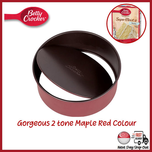 [SG Stock] Betty Crocker Maple Red Non-Stick Extra Deep 8 inch Round Baking Pan with Removable Bottom | Carbon Steel