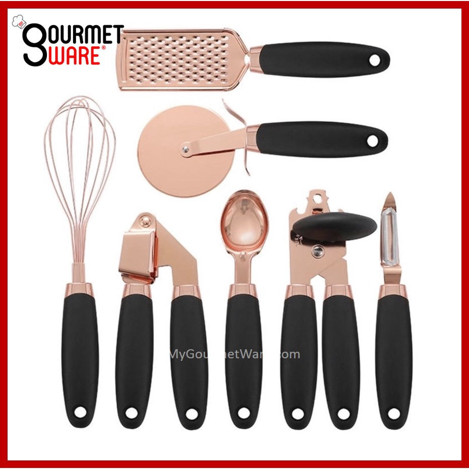 [SG Stock] Premium Rose Gold Kitchen Gadget Set Stainless Steel Utensils with Soft Grip Handles 7pc Set [Gourmet Ware]