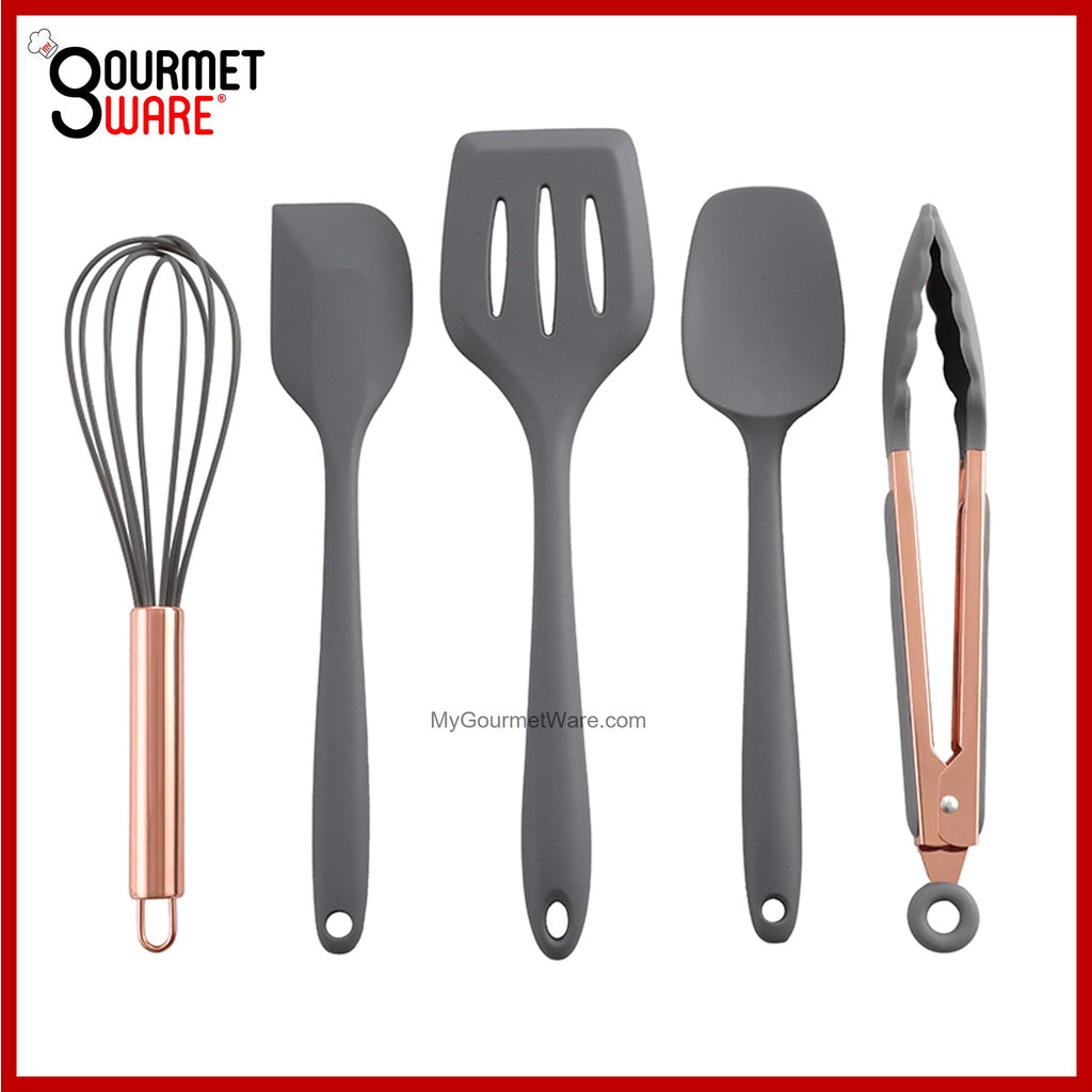 [SG Stock] [Adult Size] Premium Rose Gold Silicone Nonstick | Non Scratch Cooking Utensil 5pc Set