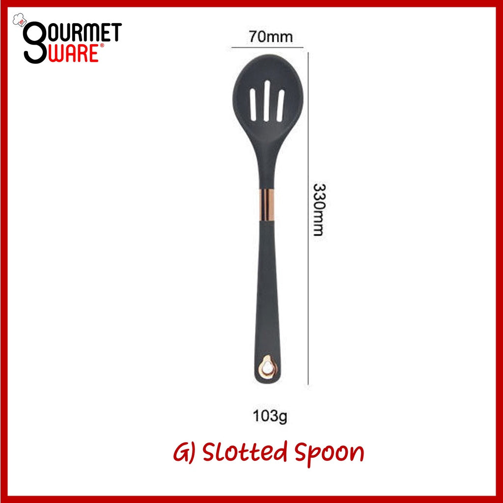 [SG Stock] Rose Gold rim Silicon Kitchen Utensil Set | Non-Stick | Heat Resistant Cookware