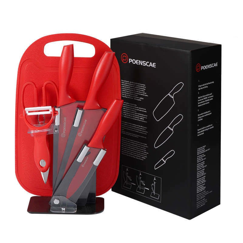 [SG Stock] 7pc All-In-One Complete Kitchen Knives Set | Acrylic Knife Rack | Stainless Steel Knives | Chopping Board