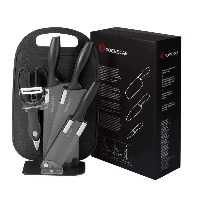 [SG Stock] 7pc All-In-One Complete Kitchen Knives Set | Acrylic Knife Rack | Stainless Steel Knives | Chopping Board