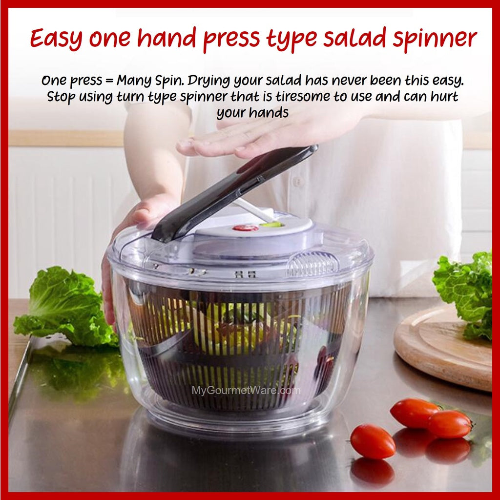 [SG Stock] 5L New Improved and with Thicker Walls | 4-in-1 Salad Spinner Bowl | Vegetable Dehydrator | Colander Strainer