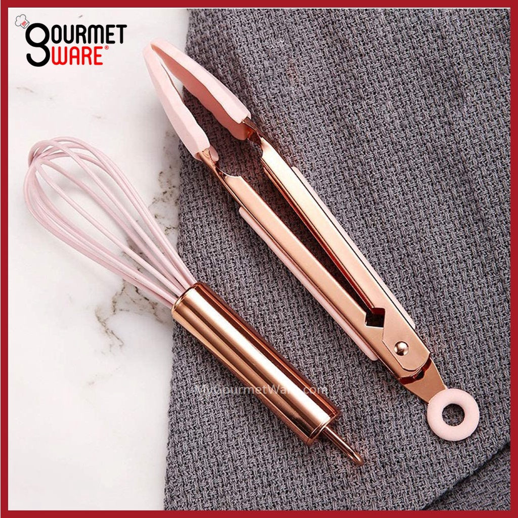 [SG Stock] Rose Gold Silicone Whisk and Tong | BPA Free Non-Stick Stainless Steel Heat Resistant | Bakeware Egg Beater