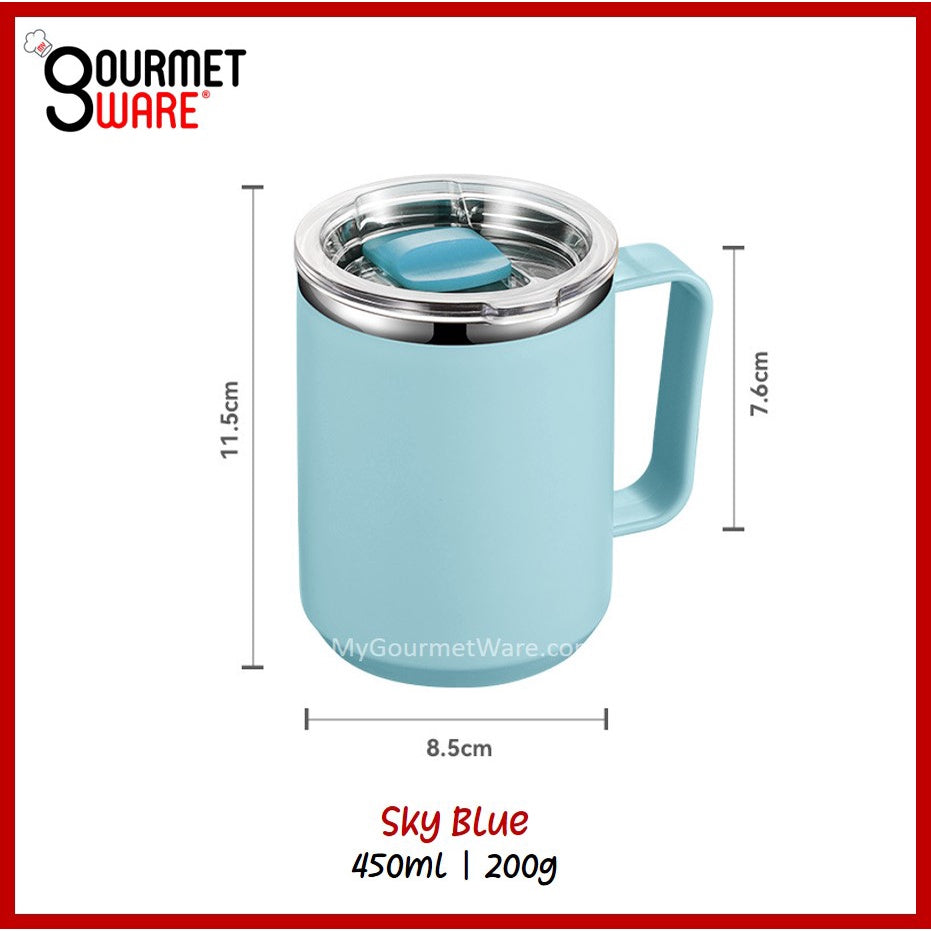 [SG Stock] Stainless Steel Mug with Sliding Lid 450ml | Coffee Cup Travel Tumbler | Minimalist Cup