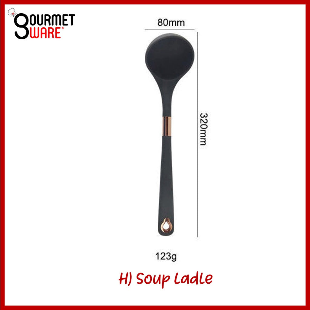 [SG Stock] Rose Gold rim Silicon Kitchen Utensil Set | Non-Stick | Heat Resistant Cookware