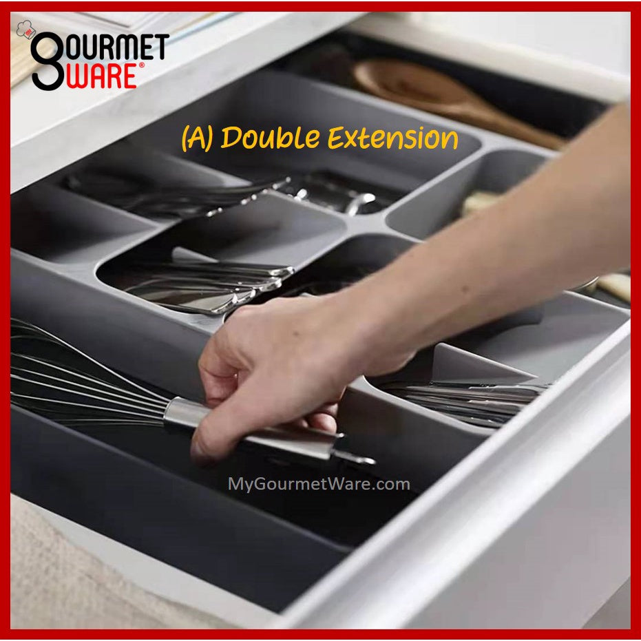 [SG Stock] Expandable Kitchen Drawer Organiser Tray | Cutlery Holder Utensils Organizer | Fork Spoon Knives Storage
