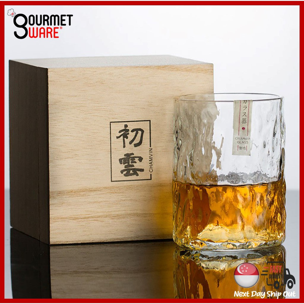 [SG Stock] Handcrafted Japanese Hatsu Kumo Whisky Glass Set with Wooden Gift Box | Crystal Whiskey Glasses