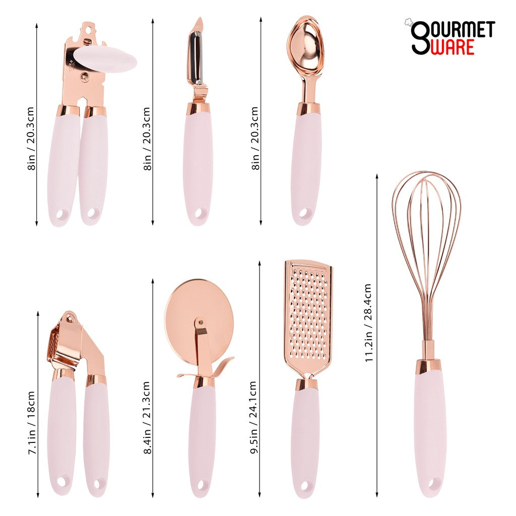 [SG Stock] Premium Rose Gold Kitchen Gadget Set Stainless Steel Utensils with Soft Grip Handles 7pc Set [Gourmet Ware]