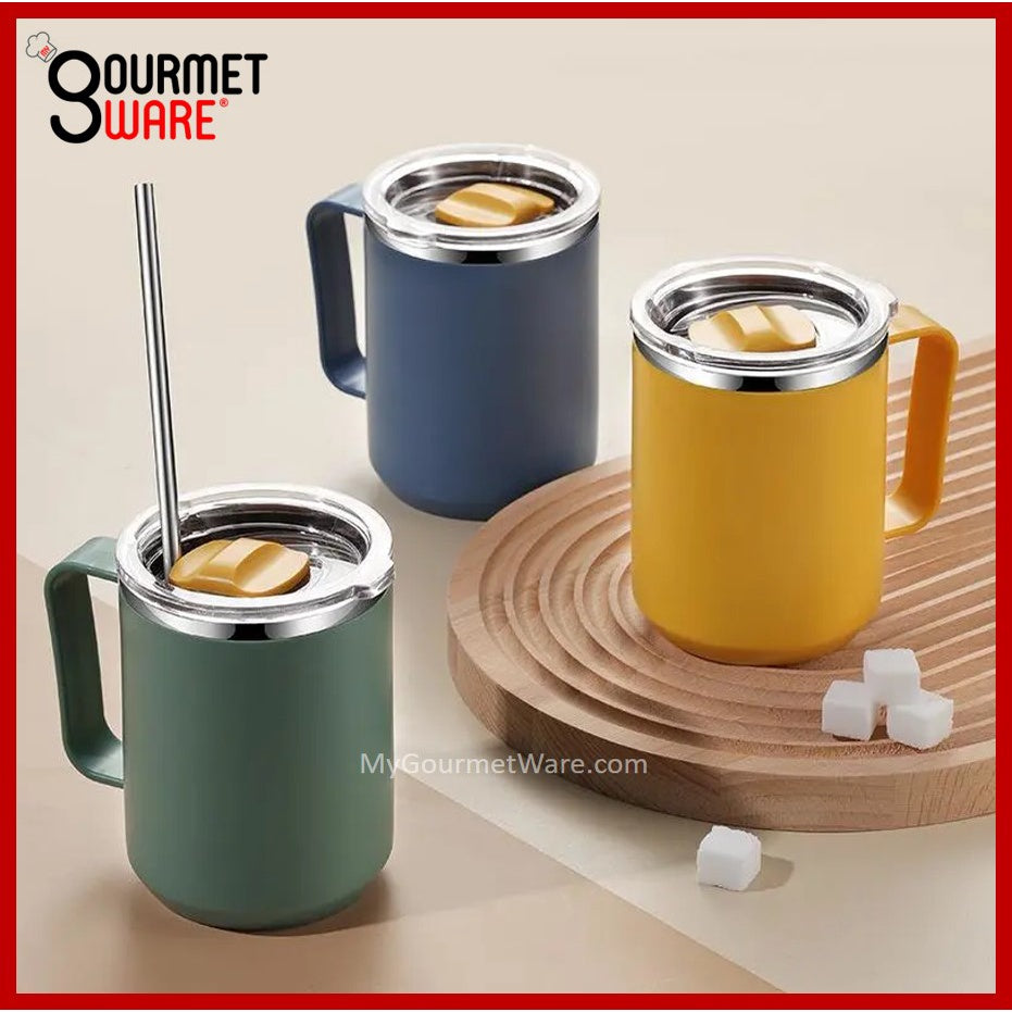[SG Stock] Stainless Steel Mug with Sliding Lid 450ml | Coffee Cup Travel Tumbler | Minimalist Cup