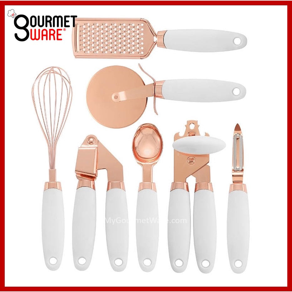 [SG Stock] Premium Rose Gold Kitchen Gadget Set Stainless Steel Utensils with Soft Grip Handles 7pc Set [Gourmet Ware]