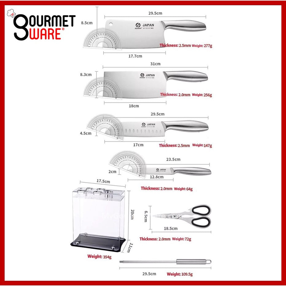 [SG Stock] 7 PCS *ASAKH * JAPAN Stainless Steel Kitchen Knife Set
