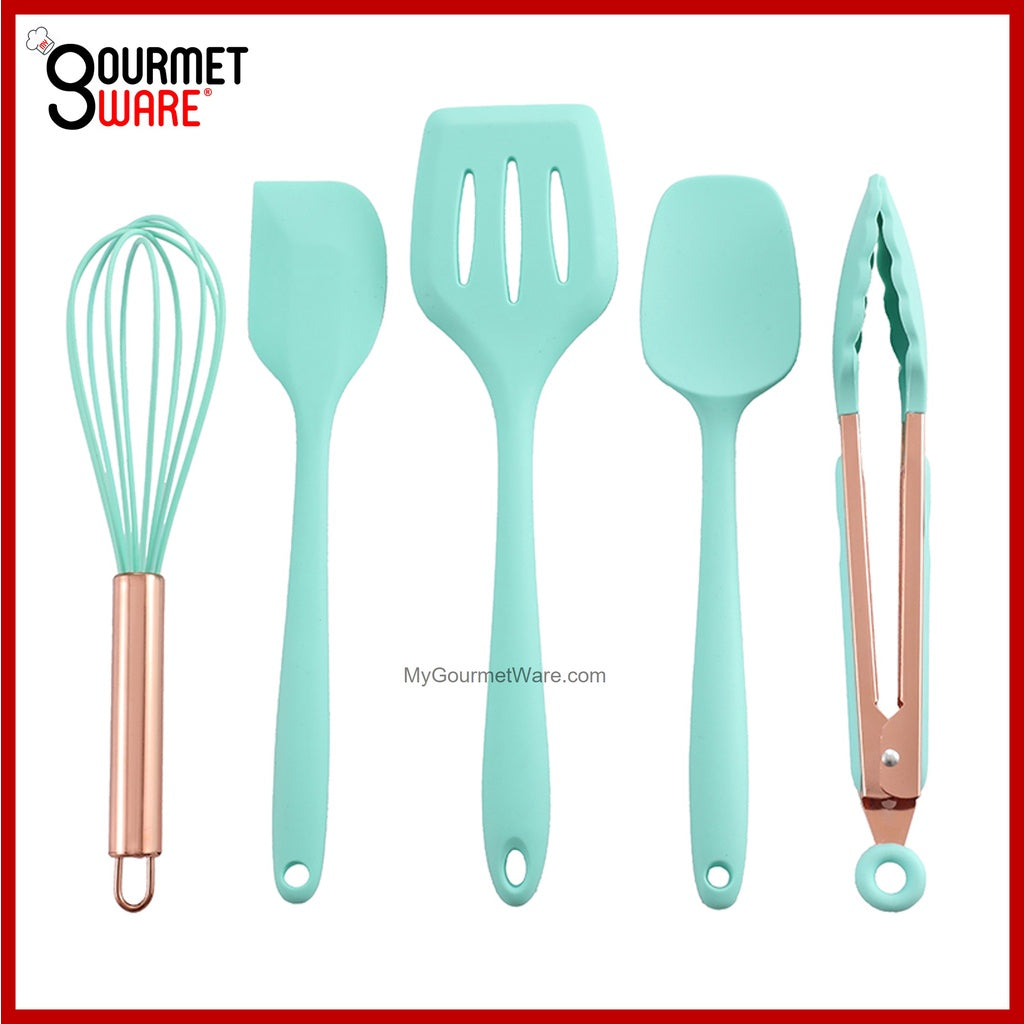[SG Stock] [Adult Size] Premium Rose Gold Silicone Nonstick | Non Scratch Cooking Utensil 5pc Set