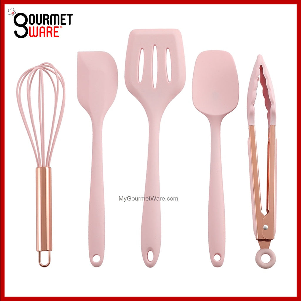 [SG Stock] [Adult Size] Premium Rose Gold Silicone Nonstick | Non Scratch Cooking Utensil 5pc Set