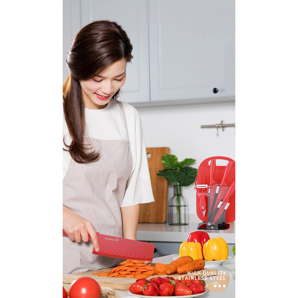 [SG Stock] 7pc All-In-One Complete Kitchen Knives Set | Acrylic Knife Rack | Stainless Steel Knives | Chopping Board