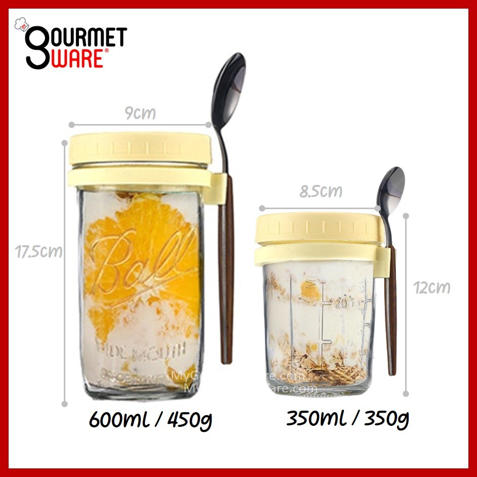 [SG Stock] Oatmeal Cup | Breakfast Cereal Oats Cup | Mason Glass Jar with Spoon | Leak Proof Parfait Container Mug 燕麦杯