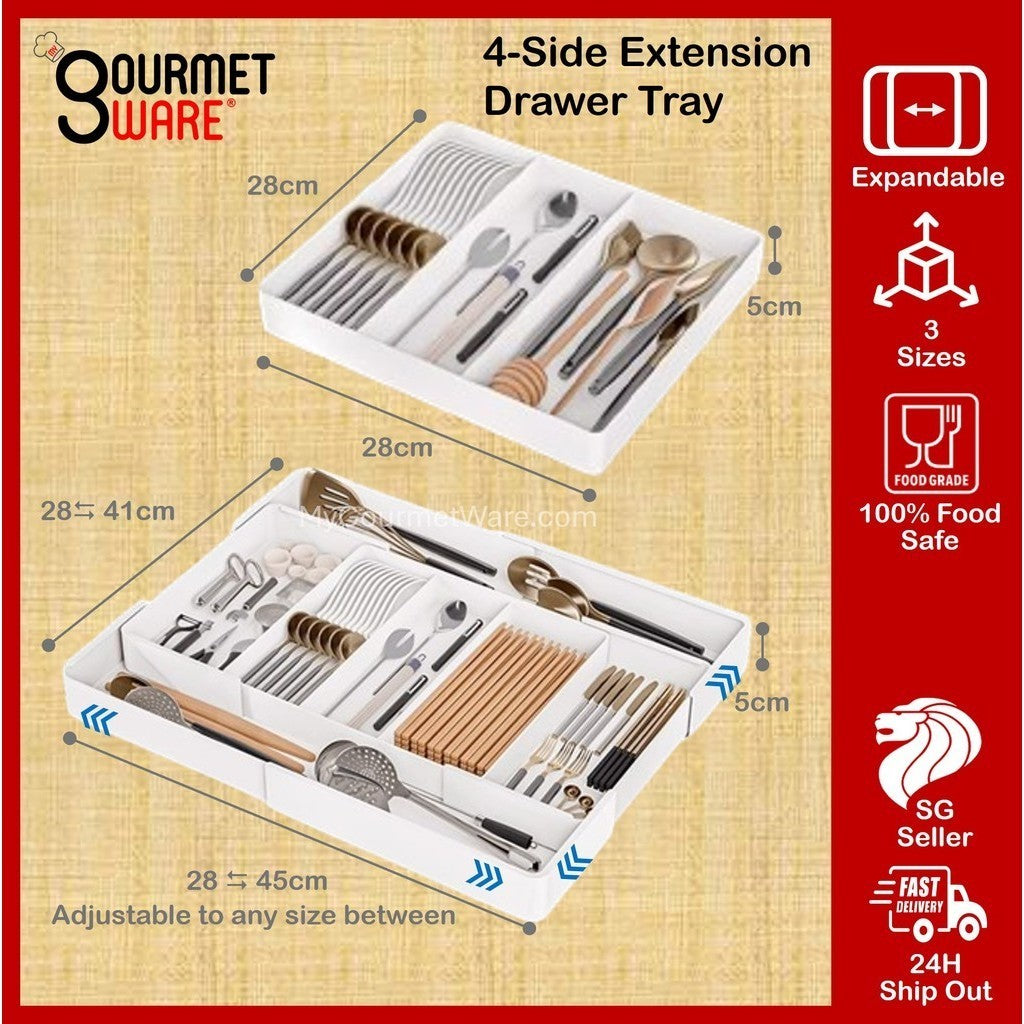 [SG Stock] Extendable Organizer | Cutlery Drawer Utensil Organizer | Adjustable Tray for Kitchen Pantry Study and Makeup