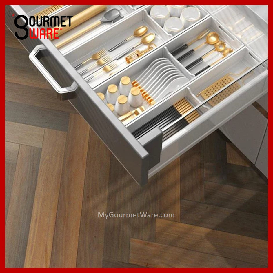 [SG Stock] Aluminium Adjustable Cutlery Drawer Organizer Flatware Tray for Silverware Cutlery