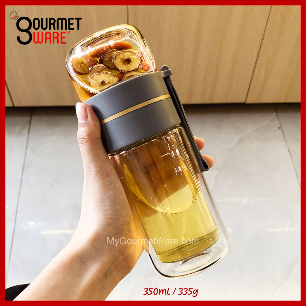 [SG STOCK] Double Glass Wall Tea Infuser Cold Brew Coffee Strainer Fruit Tea Glass Bottle | XL 800ml 泡茶瓶