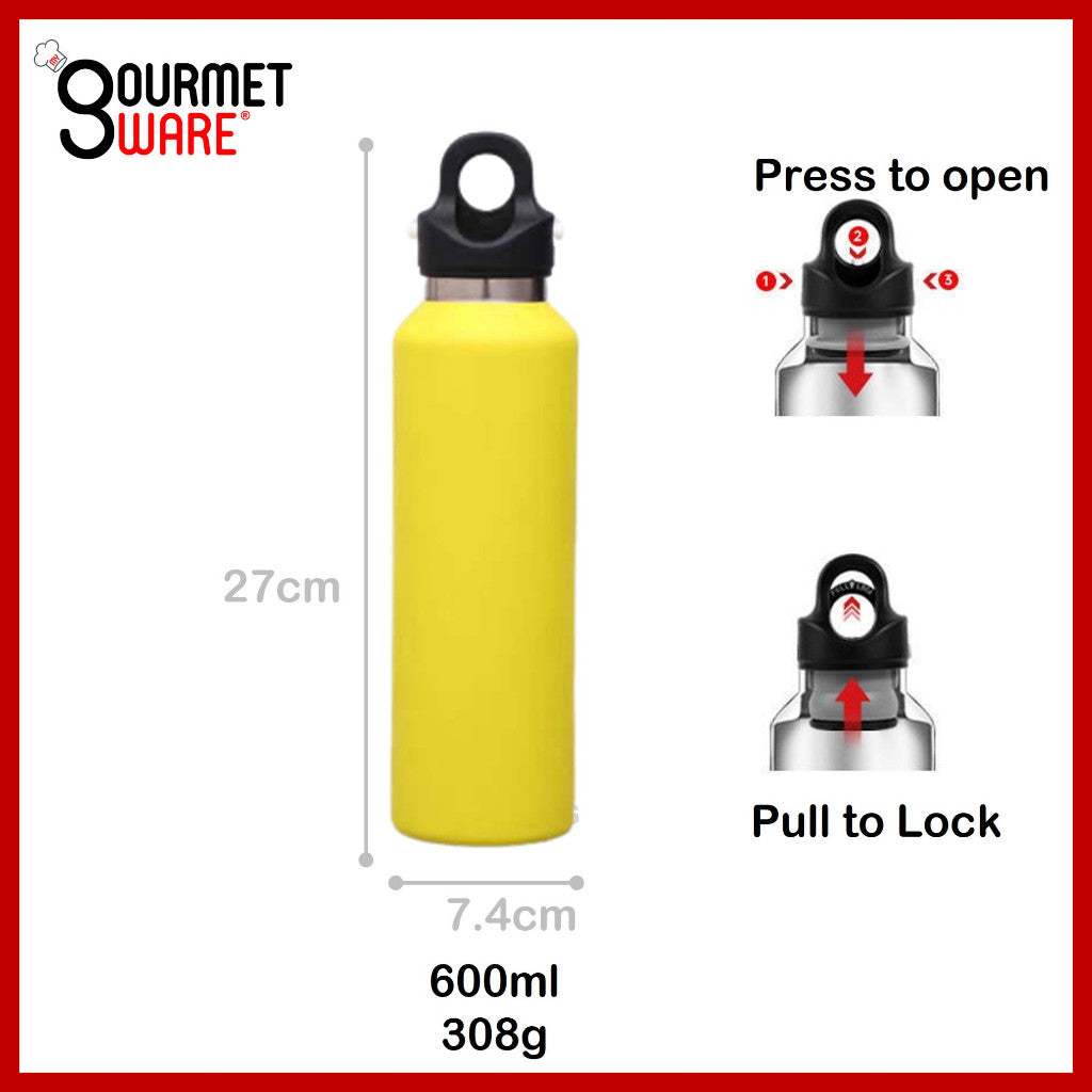 [SG Stock] Stainless Steel Sports Water Bottle Thermal Vacuum Flask Insulated Bottle One hand operation no screw