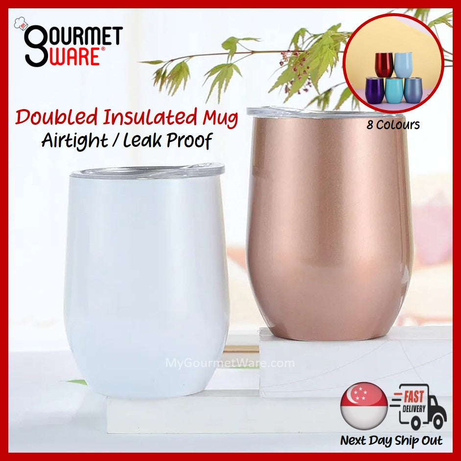 [SG Stock] Double Wall Egg Shape Coffee Cup Stemless Wine Mug Leak Proof Travel Tumbler With Cover