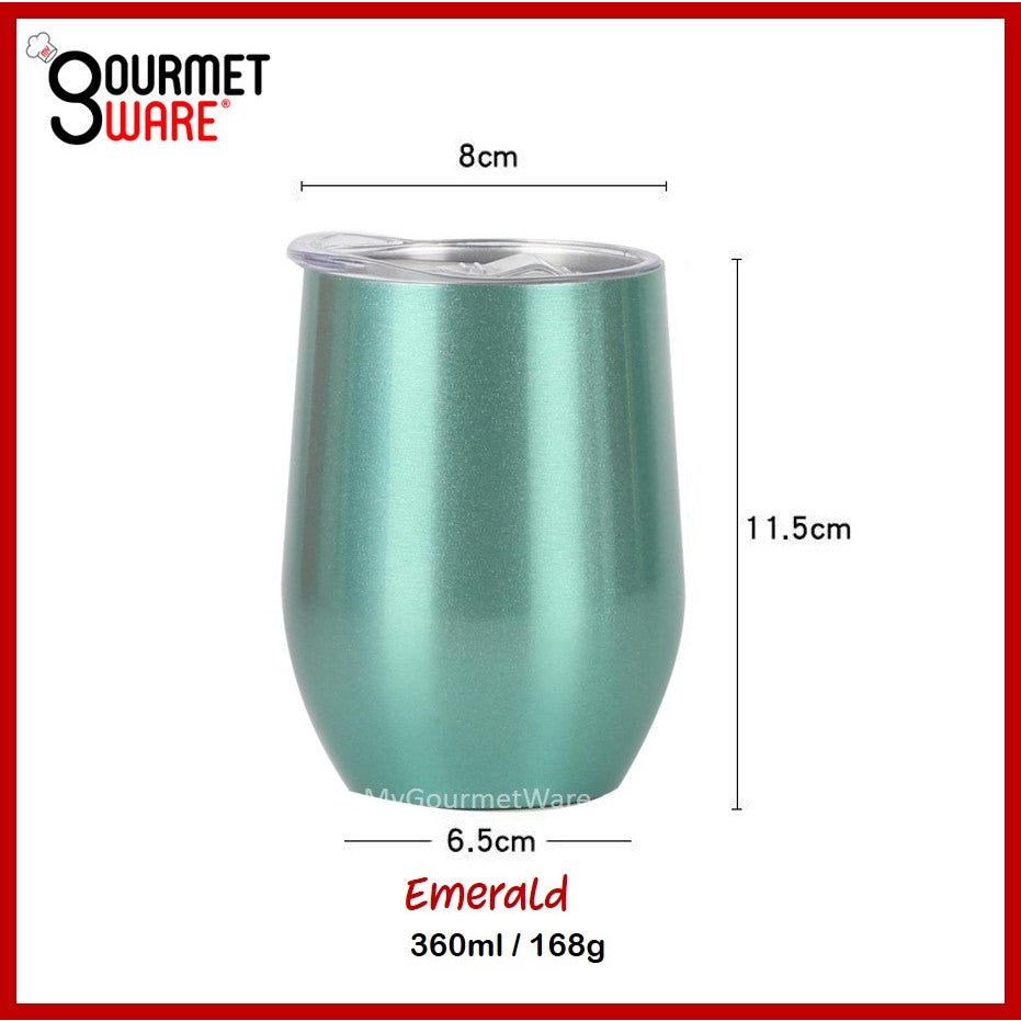 [SG Stock] Double Wall Egg Shape Coffee Cup Stemless Wine Mug Leak Proof Travel Tumbler With Cover