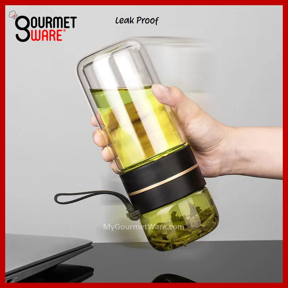 [SG STOCK] Double Glass Wall Tea Infuser Cold Brew Coffee Strainer Fruit Tea Glass Bottle | XL 800ml 泡茶瓶
