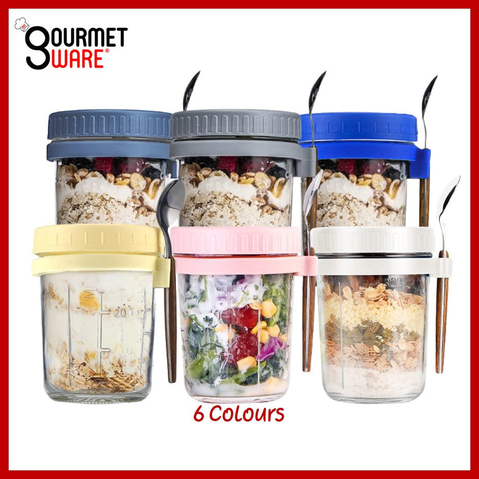 [SG Stock] Oatmeal Cup | Breakfast Cereal Oats Cup | Mason Glass Jar with Spoon | Leak Proof Parfait Container Mug 燕麦杯