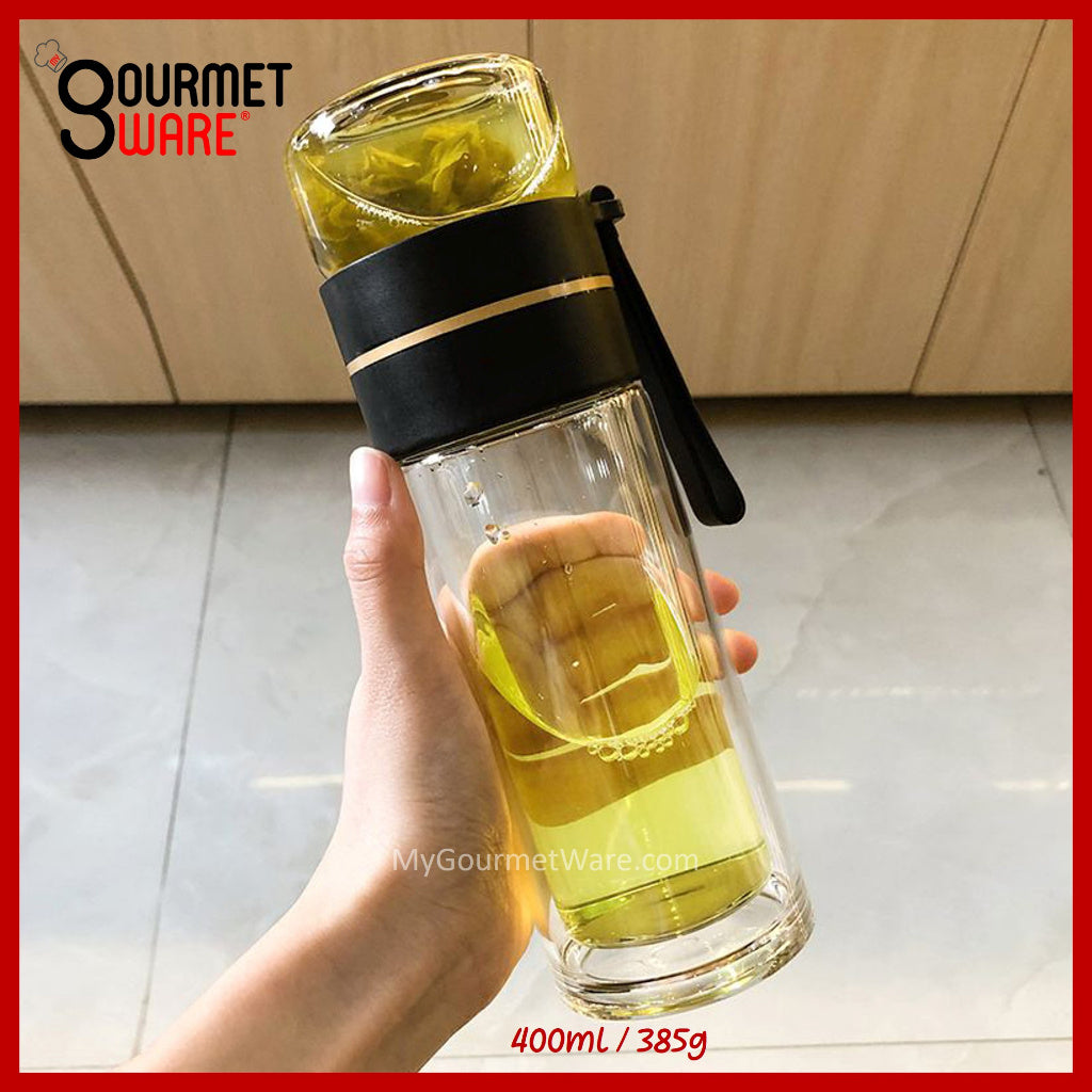 [SG STOCK] Double Glass Wall Tea Infuser Cold Brew Coffee Strainer Fruit Tea Glass Bottle | XL 800ml 泡茶瓶