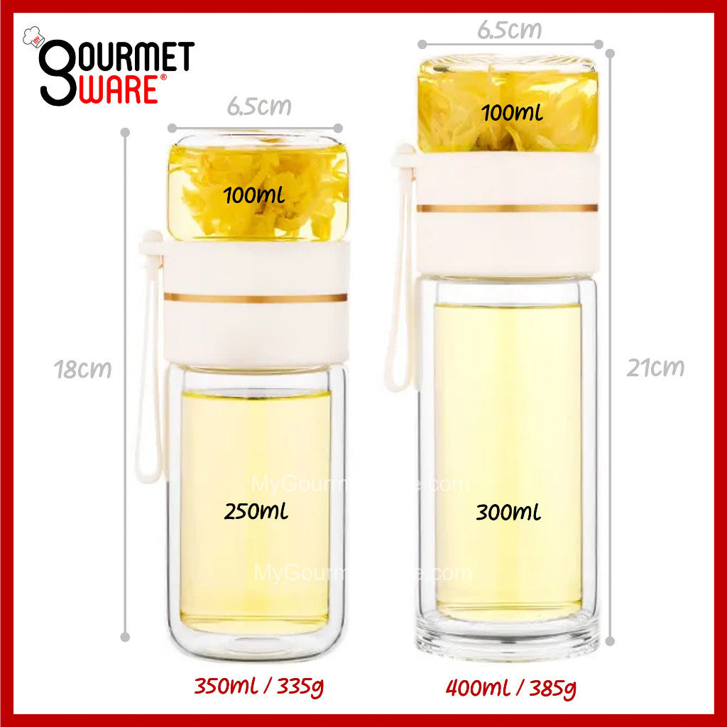 [SG STOCK] Double Glass Wall Tea Infuser Cold Brew Coffee Strainer Fruit Tea Glass Bottle | XL 800ml 泡茶瓶