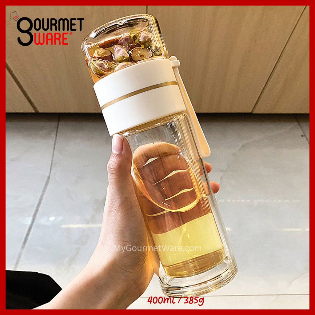 [SG STOCK] Double Glass Wall Tea Infuser Cold Brew Coffee Strainer Fruit Tea Glass Bottle | XL 800ml 泡茶瓶