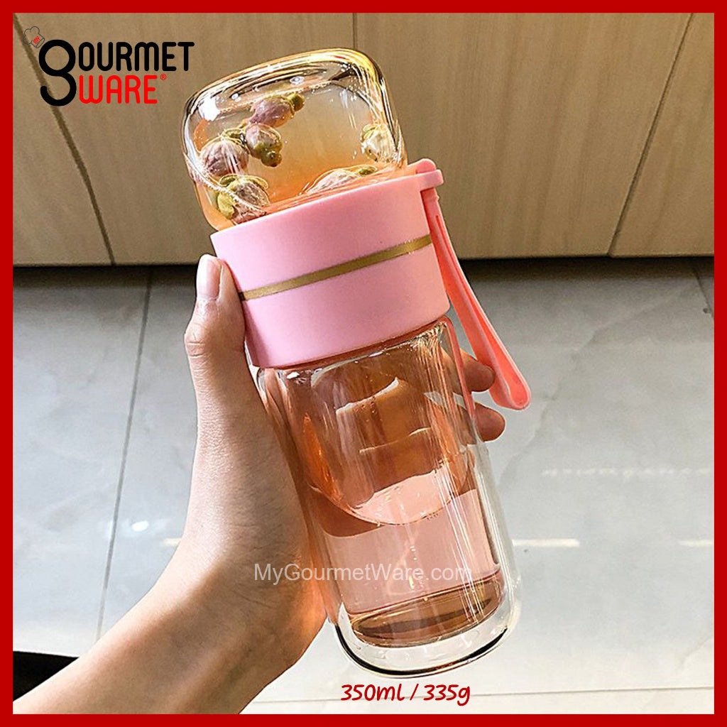 [SG STOCK] Double Glass Wall Tea Infuser Cold Brew Coffee Strainer Fruit Tea Glass Bottle | XL 800ml 泡茶瓶