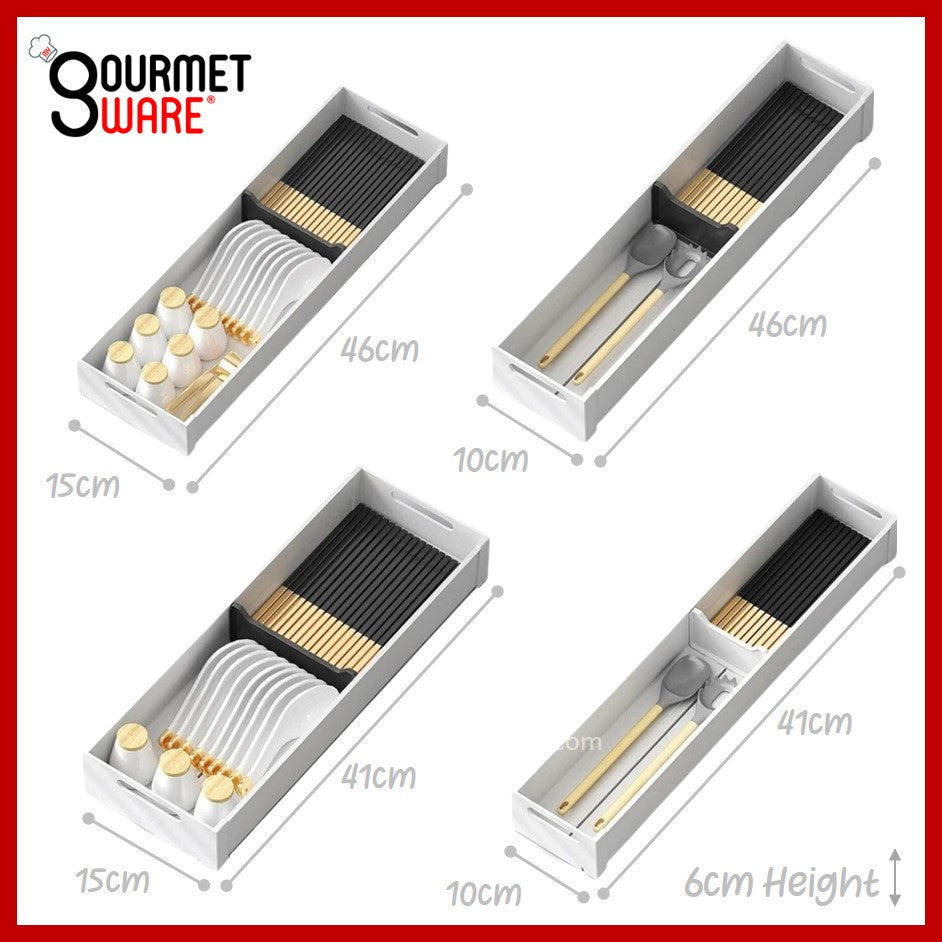 [SG Stock] Aluminium Adjustable Cutlery Drawer Organizer Flatware Tray for Silverware Cutlery