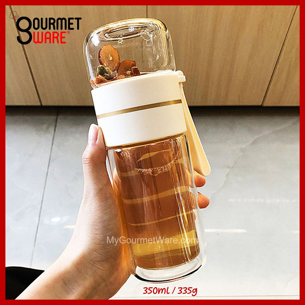 [SG STOCK] Double Glass Wall Tea Infuser Cold Brew Coffee Strainer Fruit Tea Glass Bottle | XL 800ml 泡茶瓶