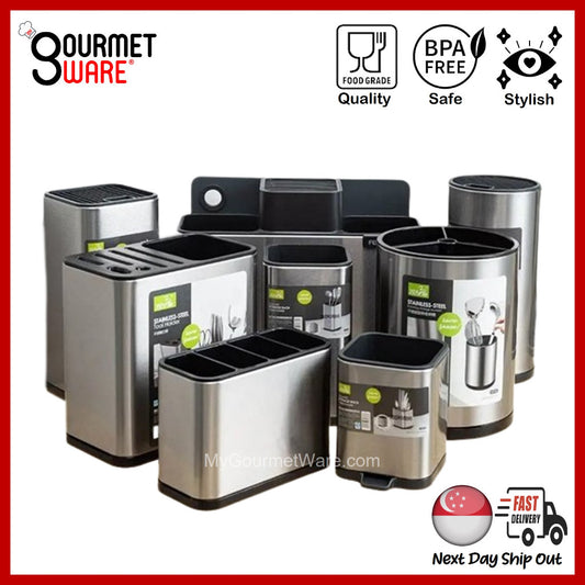 [SG Stock] Stainless Steel Kitchen Utensils Knives and Cutlery Holder | Knife Rack Kitchen Organiser