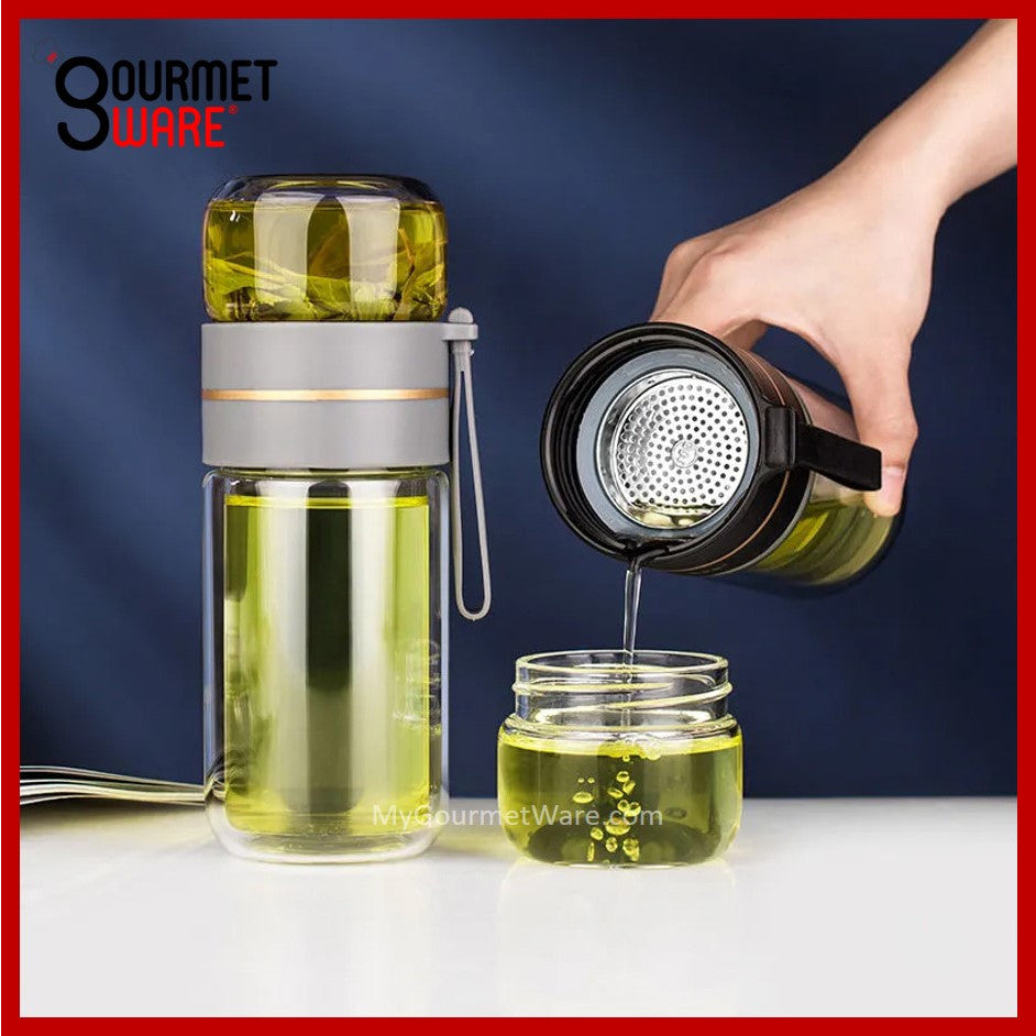 [SG STOCK] Double Glass Wall Tea Infuser Cold Brew Coffee Strainer Fruit Tea Glass Bottle | XL 800ml 泡茶瓶